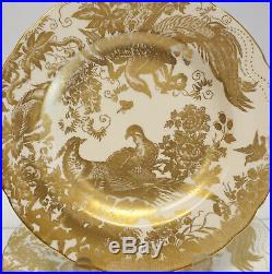 4 Royal Crown Derby England Porcelain Luncheon Plates in Gold Aves