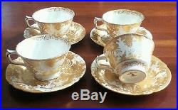 4 Royal Crown Derby Gold Aves Cups & Saucers GREAT