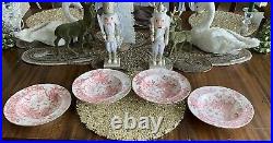 4 Royal Crown Derby Pink Aves 8 1/2 Soup Bowls