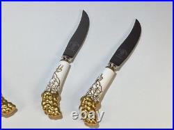 4 Royal crown Derby Vine gold Set fruit knives Made In UK porcelain handles