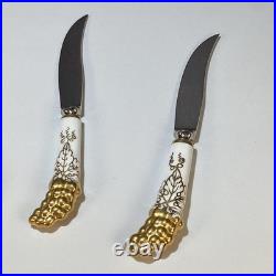 4 Royal crown Derby Vine gold Set fruit knives Made In UK porcelain handles