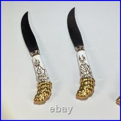 4 Royal crown Derby Vine gold Set fruit knives Made In UK porcelain handles