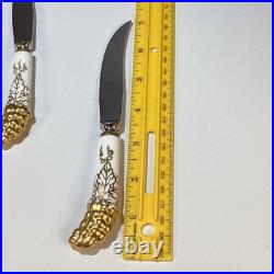 4 Royal crown Derby Vine gold Set fruit knives Made In UK porcelain handles
