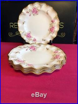 4 x Royal Crown Derby Pinxton Roses Fluted Dinner Plates 10 Lot (1)