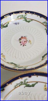 5 Antique Royal Crown Derby Saucer/Dessert Dishes Pink Roses Cobalt Gilt c 1899