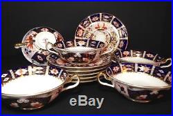 5 Imari Royal Crown Derby Soup Bowls, 6 Plates Saucers 2451 Cobalt Blue Gold