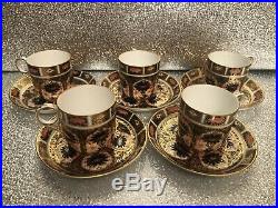 5 Royal Crown Derby Old Imari 1128 Coffee Cans & Saucers 1st Quality Dated 1923