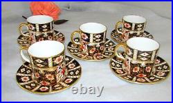 5 Royal Crown Derby Traditional Imari Flat Demitasse Cups & Saucers
