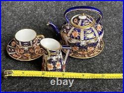 5 Vintage Antique Royal Crown Derby Miniature Tea Set 2451 Teapot Cup Creamer