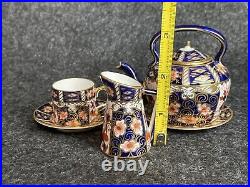 5 Vintage Antique Royal Crown Derby Miniature Tea Set 2451 Teapot Cup Creamer