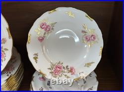 54-Piece Royal Crown Derby PINXTON ROSES 1120 Partial Tea Dessert Service for 11