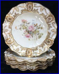 (6) ANTIQUE ROYAL CROWN DERBY Beaded & Embossed 8.75 Inch PLATES C. 1891-1892