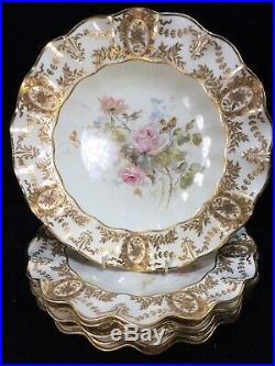 (6) ANTIQUE ROYAL CROWN DERBY Beaded & Embossed 8.75 Inch PLATES C. 1891-1892