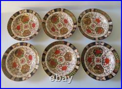6 Antique Royal Crown Derby 198 imari Birds & Chrysanthemums 9 Rimmed Bowls