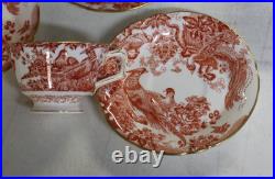 6 ROYAL CROWN DERBY English Bone China A74 Red Aves Cups & Saucers