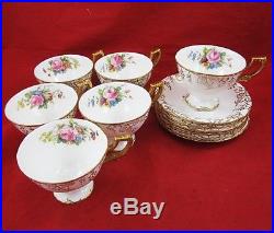 6 ROYAL CROWN DERBY VINE Pattern Tea CUP & SAUCER Sets Porcelain POSEY ENGLAND