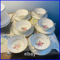 6 Royal Crown Derby Ashby Cream Soup & Saucer Sets, 1 Wentworth Saucer 12 Pcs