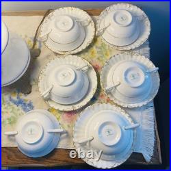 6 Royal Crown Derby Ashby Cream Soup & Saucer Sets, 1 Wentworth Saucer 12 Pcs
