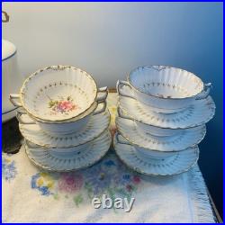 6 Royal Crown Derby Ashby Cream Soup & Saucer Sets, 1 Wentworth Saucer 12 Pcs