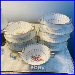 6 Royal Crown Derby Ashby Cream Soup & Saucer Sets, 1 Wentworth Saucer 12 Pcs