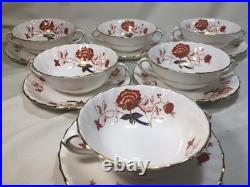 (6) Royal Crown Derby'Bali' Boston Shape Footed CREAM SOUP & LINER SETS