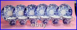 6 Royal Crown Derby Blue Mikado Tea Cups And Saucers