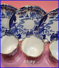6 Royal Crown Derby Blue Mikado Tea Cups And Saucers