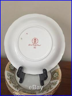 6 Royal Crown Derby DERBY PANEL GREEN Coupe Cereal Bowls (Lot 2) 2nd Quality