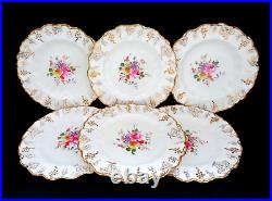 6 Royal Crown Derby England Dessert Plates with Gilt Trim Vine with Posies