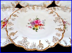 6 Royal Crown Derby England Dessert Plates with Gilt Trim Vine with Posies