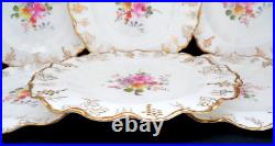 6 Royal Crown Derby England Dessert Plates with Gilt Trim Vine with Posies