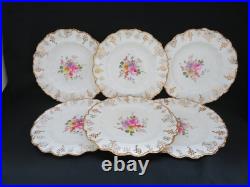 6 Royal Crown Derby England Dessert Plates with Gilt Trim Vine with Posies