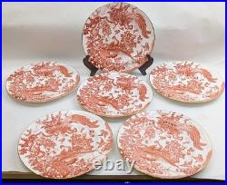 6 Royal Crown Derby Old RED AVES 9-1/8 Luncheon Plates 1958
