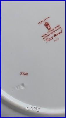 6 Royal Crown Derby Old RED AVES 9-1/8 Luncheon Plates 1958