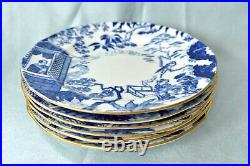 6 Vintage Royal Crown Derby England Gold Blue Rim Mikado 6 Bread Butter Plates