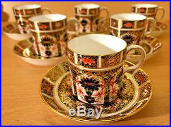 6 x Royal Crown Derby 1128 Coffee Cans / Cups and saucers, boxed c1939 Imari