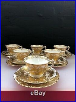 6 x Royal Crown Derby Gold Aves A1235 Tea Trios Cups Saucer Side Plates 1964/65