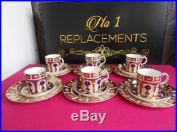 6 x Royal Crown Derby Old Imari 1128 Coffee Cups Saucers Side Plates 1930 / 38