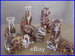 7 Mint Royal Crown Derby Imari Cat Figurines Paperweight