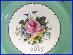 (7) Royal Crown Derby Celadon withCenter Bouquet'Vine' 10.25 Inch DINNER PLATEs