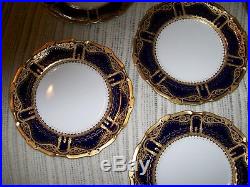 7 Spectacular Cobalt Blue and Gold Royal Crown Derby PLATES, Raised Gold Trim