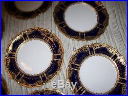 7 Spectacular Cobalt Blue and Gold Royal Crown Derby PLATES, Raised Gold Trim