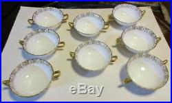8 Pristine Royal Crown Derby HERALDIC GOLD Cream Soup Cups and Saucers
