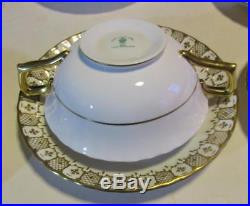 8 Pristine Royal Crown Derby HERALDIC GOLD Cream Soup Cups and Saucers
