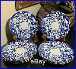 8 Royal Crown Derby 8 3/8 Scalloped Salad Plates Blue Mikado withGold England