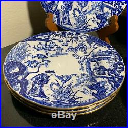 8 Royal Crown Derby 8 3/8 Scalloped Salad Plates Blue Mikado withGold England