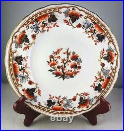 8 Royal Crown Derby A732 Salad Plates Orange & Blue Floral Gold Greek Key Inset