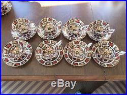 8 Royal Crown Derby Footed Tea CUPS & SAUCERS Old Imari 1128