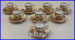 (8) Royal Crown Derby Gold Aves Demitasse Coffee Cans & Saucers 1976 A1235