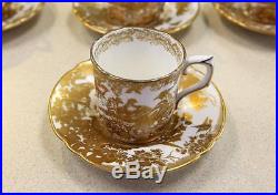 (8) Royal Crown Derby Gold Aves Demitasse Coffee Cans & Saucers 1976 A1235